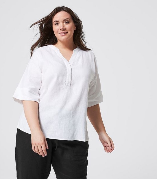 Belle Curve 3/4 Length Linen Tunic Top - White