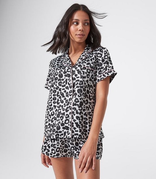Lily Loves Short Satin Pyjama Set - Grey Leopard
