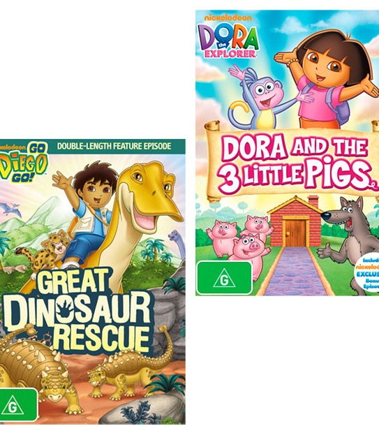 Dora And The Three Little Pigs + Go Diego Great Dinosaur Rescue DVD Bundle