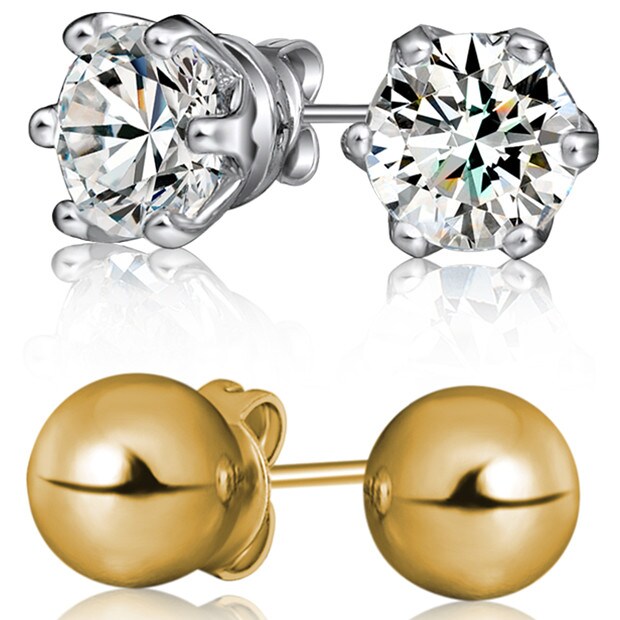 Mestigé Stud Earring Set With Swarovski® Crystals - Silver/Gold Mestigé Stud Earring Set With Swarovski® Crystals - Silver/Gold