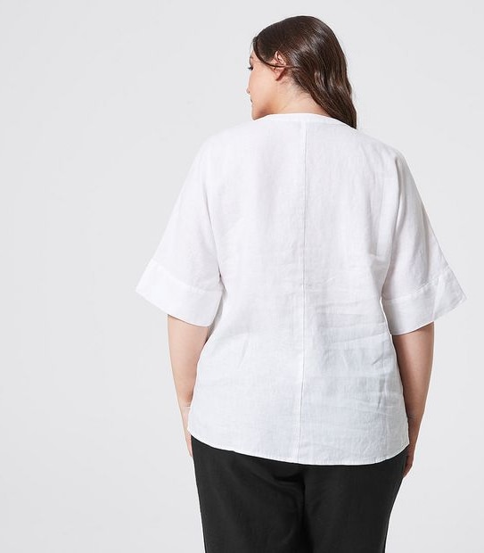 Belle Curve 3/4 Length Linen Tunic Top - White