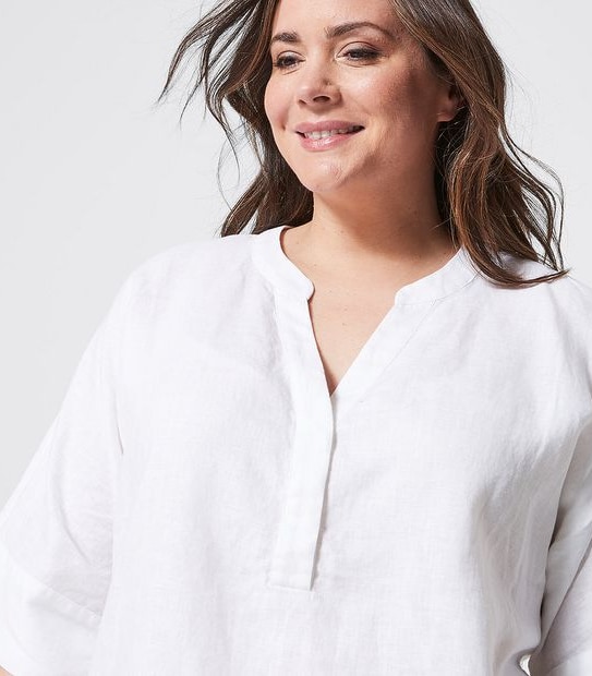 Belle Curve 3/4 Length Linen Tunic Top - White