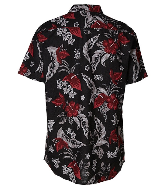 Men's Short Sleeve Linen Shirt - Floral Black