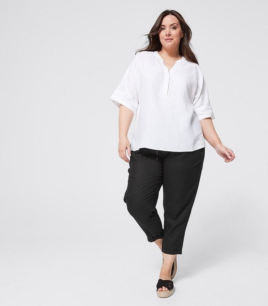 Belle Curve 3/4 Length Linen Tunic Top - White