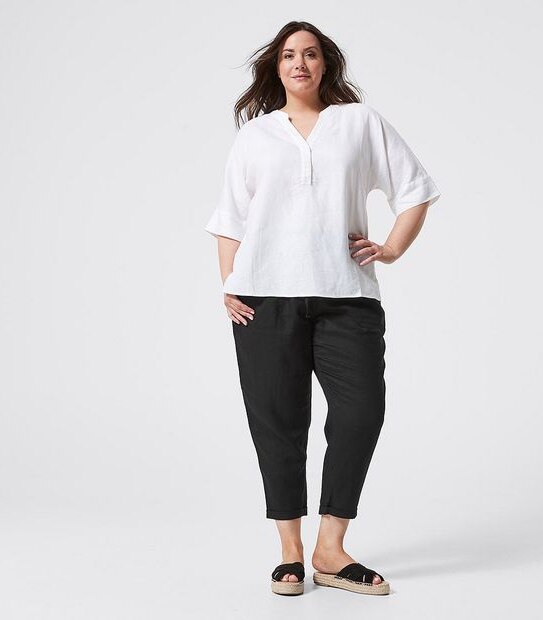 Belle Curve 3/4 Length Linen Tunic Top - White
