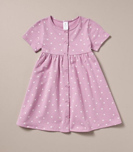 MK257790_05 SS BTTN THRU TERRY DRESS AOP HEART PUR