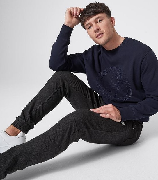 Piping Hot Earth Water Crew Neck Sweater - Navy 