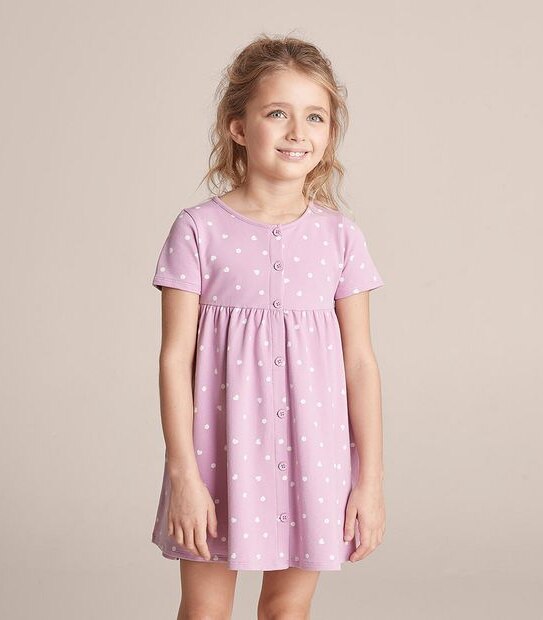 MK257790_05 SS BTTN THRU TERRY DRESS AOP HEART PUR | Target Australia