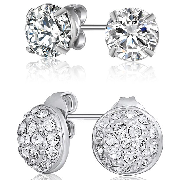 Mestigé Stud Earring Set With Swarovski® Crystals - Silver Mestigé Stud Earring Set With Swarovski® Crystals - Silver