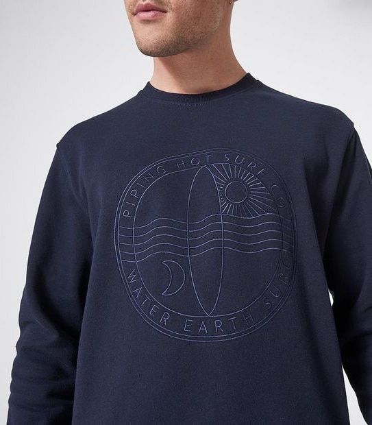 Piping Hot Earth Water Crew Neck Sweater - Navy 