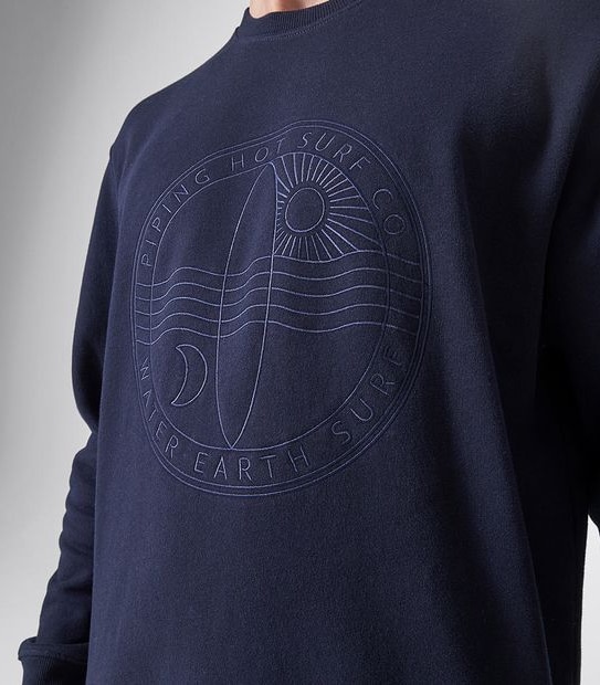 Piping Hot Earth Water Crew Neck Sweater - Navy 
