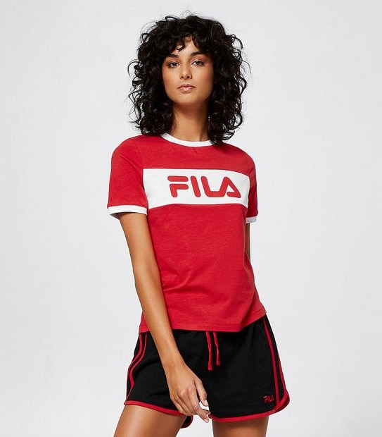 Fila Ela Ringer Splice T-Shirt - Red