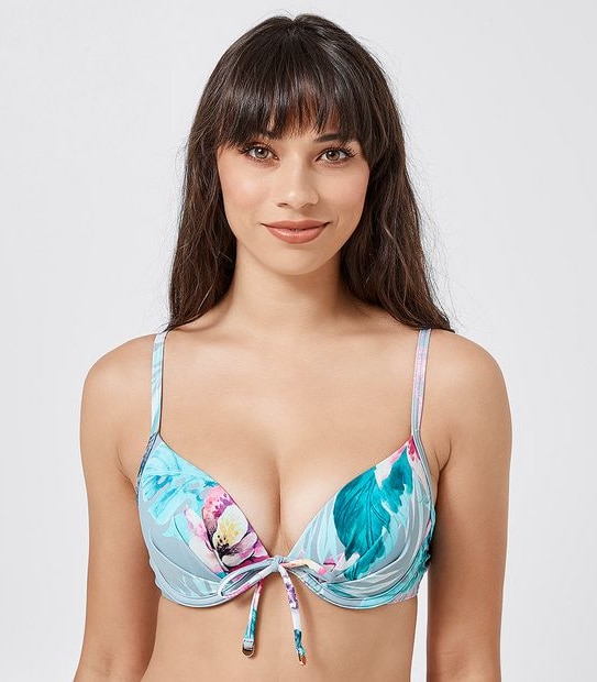 Underwire Plunge Bikini Top - Blue Floral