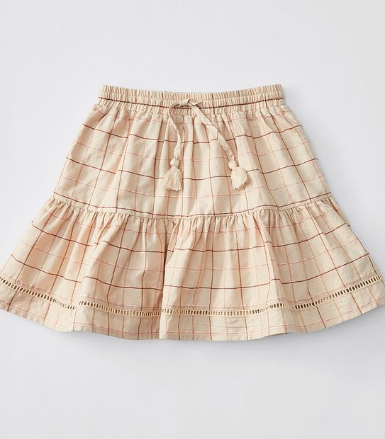 Metallic Check Print Gathered Skirt - Neutral
