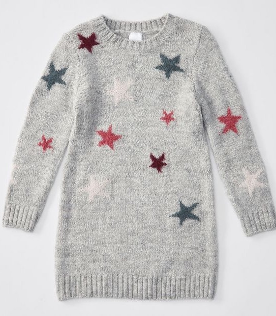 Knitted Star Pattern Dress - Grey