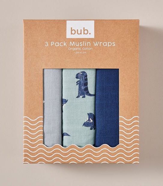bub. 3 Pack Organic Cotton Muslin Wraps
