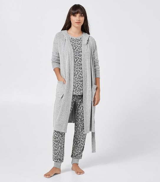 Cosy Hooded Dressing Gown - Grey Marle