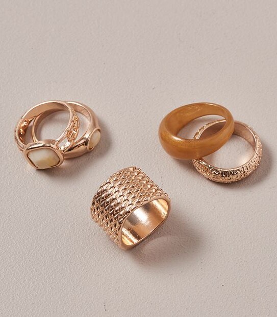 5 Pack Metal and Stone Ring Set