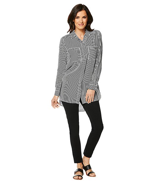 Longline Stripe Shirt - Black / White