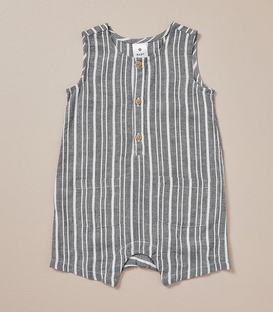 Baby Linen Blend Striped Romper