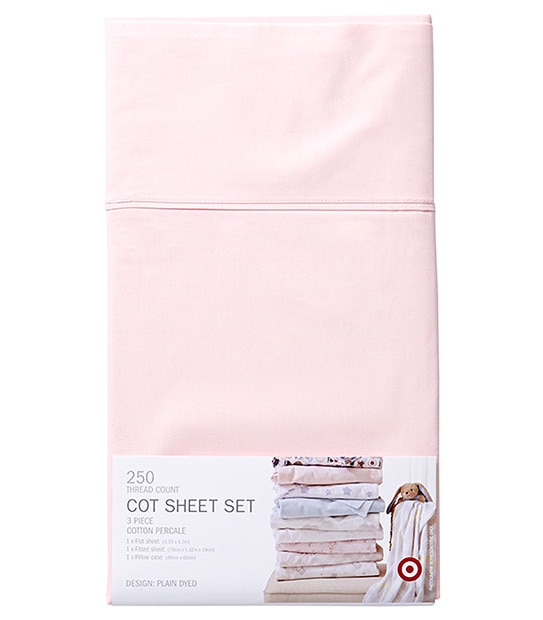 Percale 250 Thread Count 3 Piece Cot Fitted Sheet Set - Pastel Pink