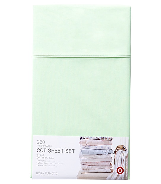 Percale 250 Thread Count 3 Piece Cot Fitted Sheet Set Pastel Green