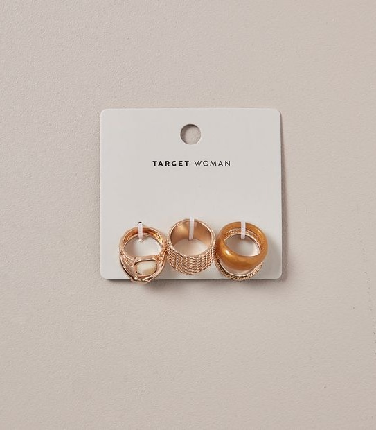5 Pack Metal and Stone Ring Set