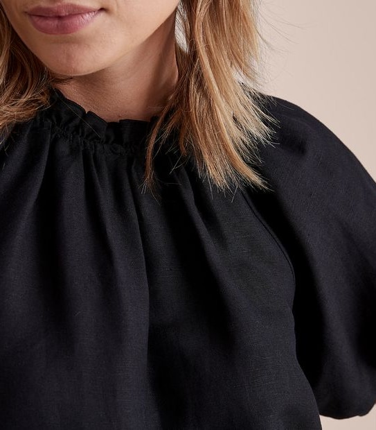 Preview Linen Blend Frill Neck Blouse