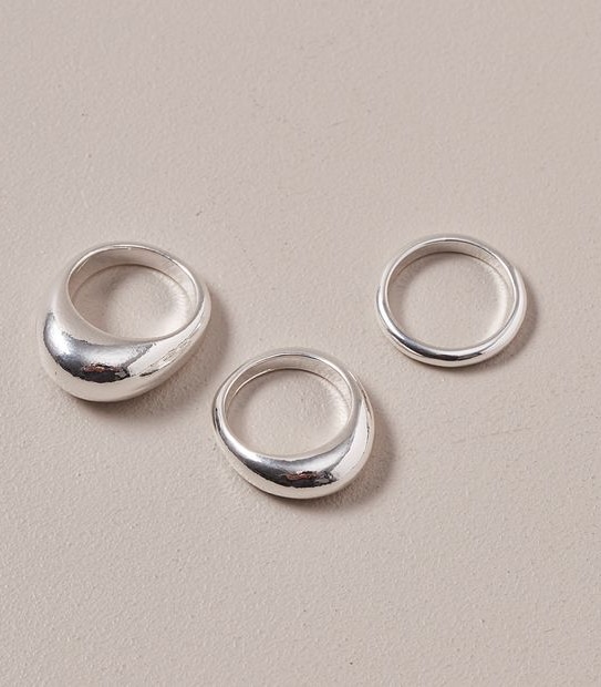 3 Pack Chunky Metal Ring Set - Silver