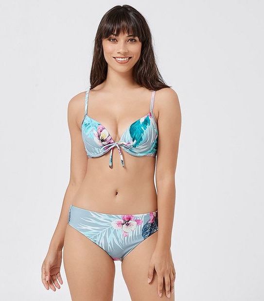Underwire Plunge Bikini Top - Blue Floral