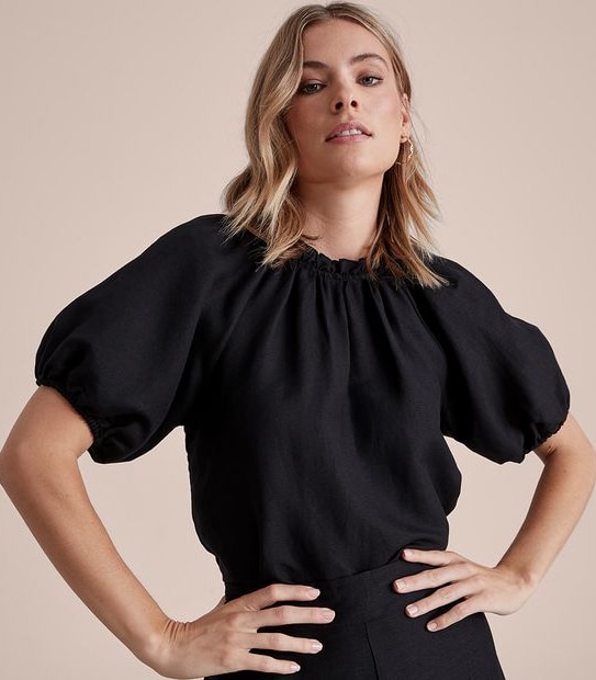 Preview Linen Blend Frill Neck Blouse