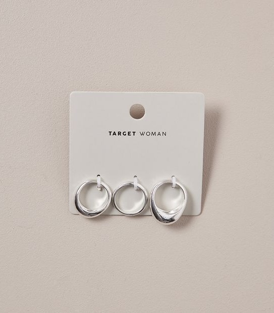 3 Pack Chunky Metal Ring Set - Silver