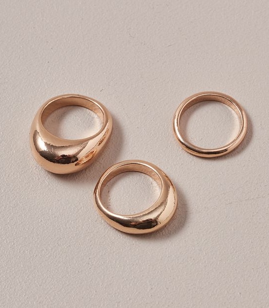 3 Pack Chunky Metal Ring Set - Gold
