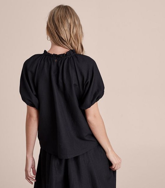 Preview Linen Blend Frill Neck Blouse