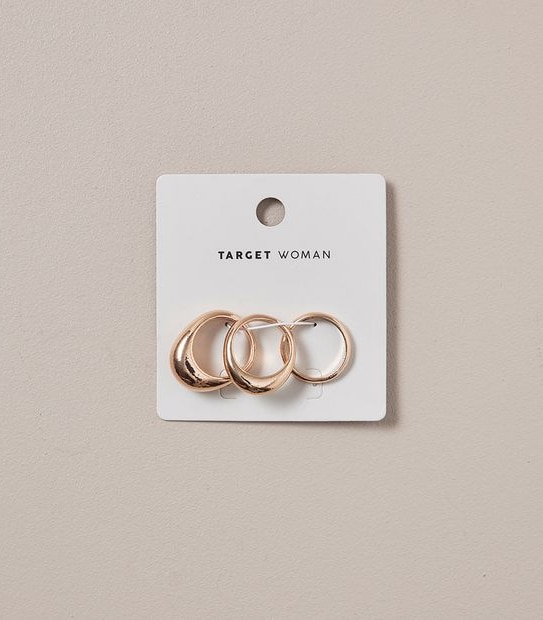 3 Pack Chunky Metal Ring Set - Gold