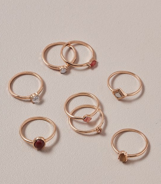 8 Pack Stone Metal Ring Set