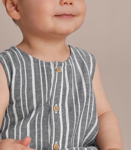 Baby Linen Blend Striped Romper