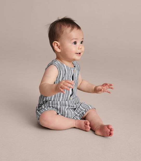 Baby Linen Blend Striped Romper