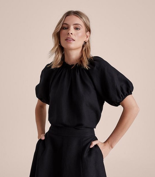 Preview Linen Blend Frill Neck Blouse