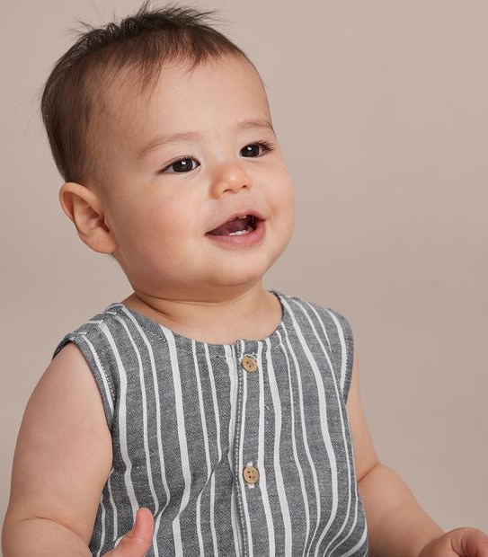 Baby Linen Blend Striped Romper