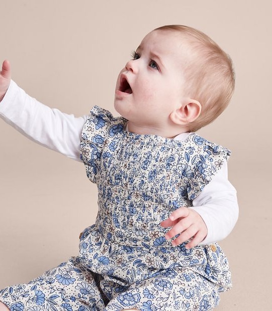 Baby Linen Blend Floral Romper