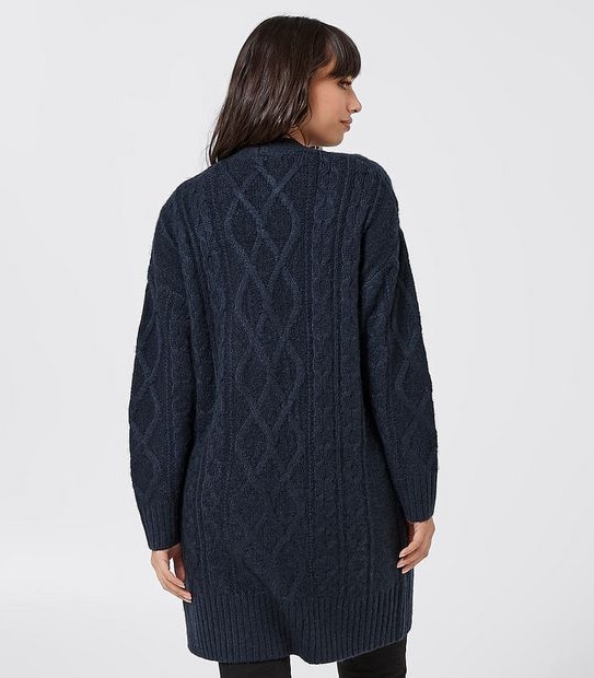 Cable Knit Button Through Cardigan - Navy Blue