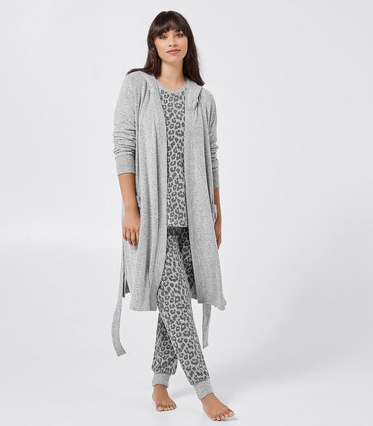Cosy Hooded Dressing Gown - Grey Marle