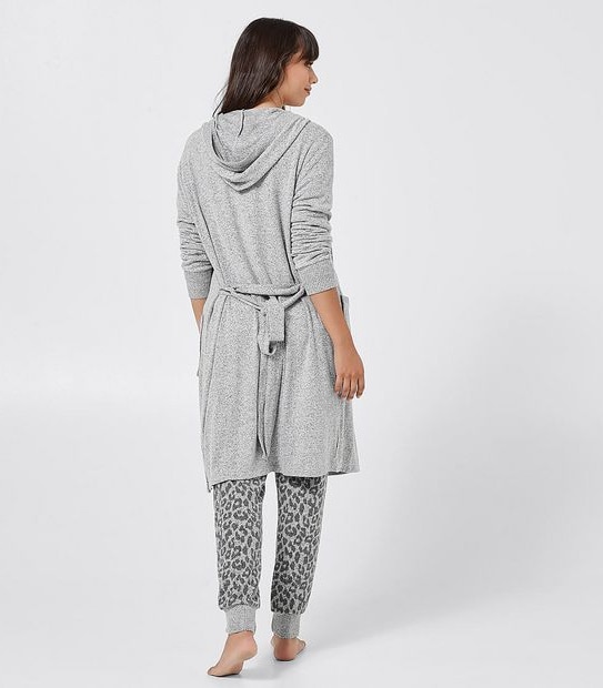 Cosy Hooded Dressing Gown - Grey Marle
