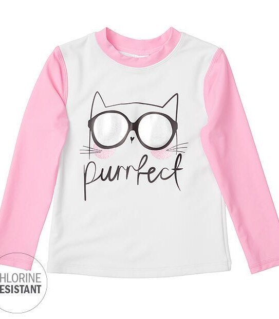 Long Sleeve Cat Print Chlorine Resistant Rash Vest 