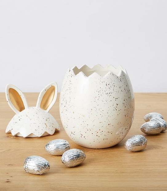 The Fabulous Food Company Easter Ceramic Cookie Jar With Milk Chocolate Hollow Easter Eggs Assorted 80g