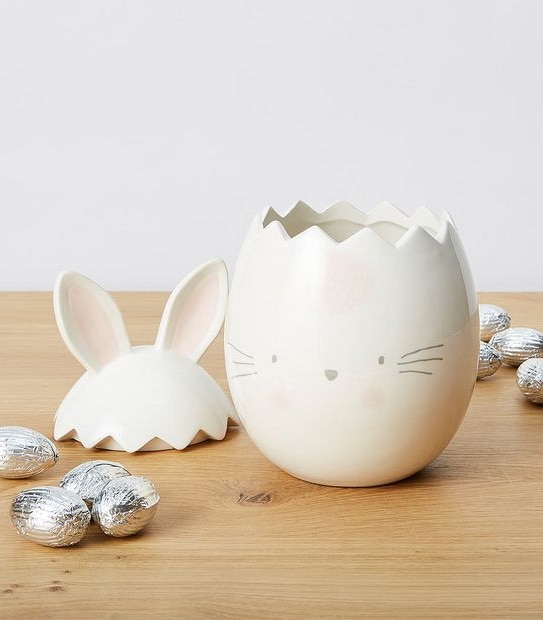 The Fabulous Food Company Easter Ceramic Cookie Jar With Milk Chocolate Hollow Easter Eggs Assorted 80g