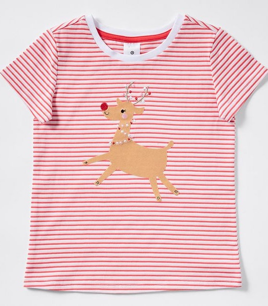 Christmas Reindeer T-Shirt - Red/White Stripe