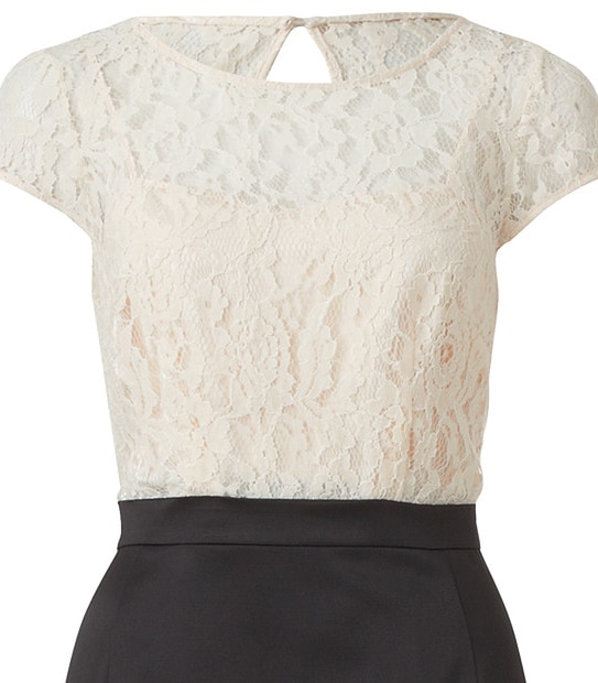 Limited Editions Lace Bodice Satin Dress - Champagne + Black
