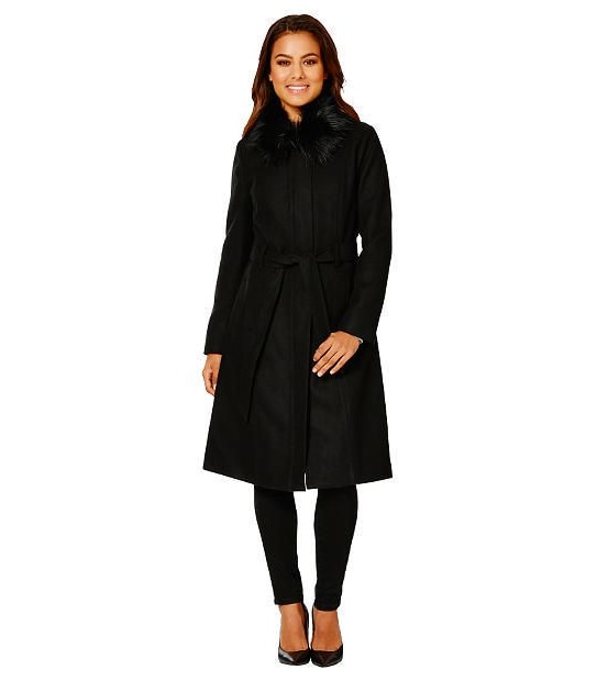 Dannii Minogue Petites Longline Fur Collar Coat - Black